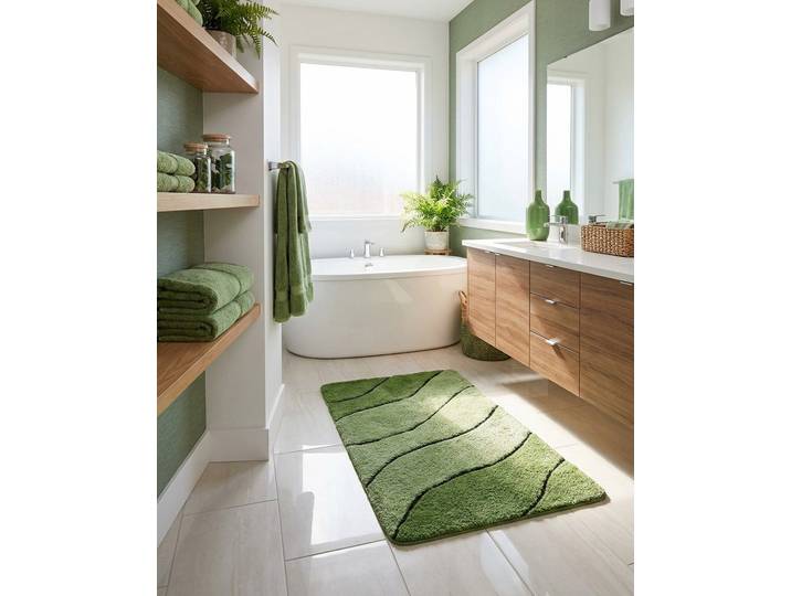 Badematte HOMIE LIVING Monte Cavo , grün multi, H:25mm, Oberfläche: 100% Polyacryl, Badematten, Badematte, Badteppich, Wellen-Muster, weich, rutschhemmend, waschbar, getuftet