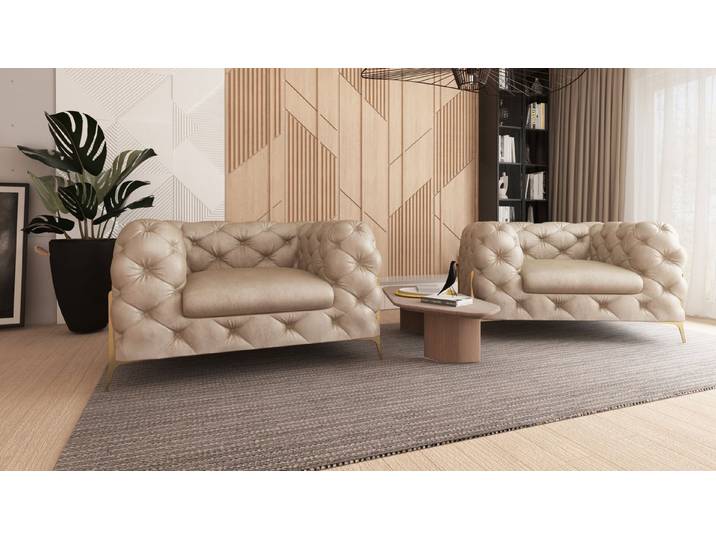 S-Style Möbel Chesterfield-Sessel Jersey mit Goldenen Metall Füßen (Chesterfield Sessel), mit Wellenfederung