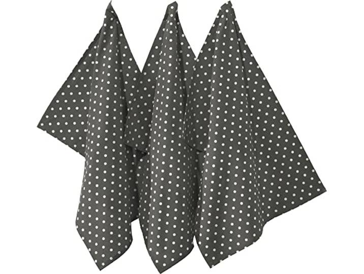 REDBEST Geschirrtuch, Trockentuch Punkte 3er- Pack, 100% Baumwolle grau Größe 50x70 cm - robustes, glattes Gewebe, besonders saugstark, mit Aufhängung (weitere Farben)
