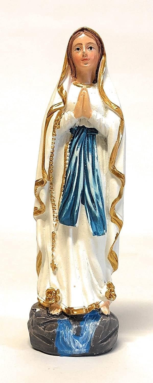 Merkloos Lourdes Madonna Beeldje van Hars, 13 cm - Religieus Decor voor op Tafel