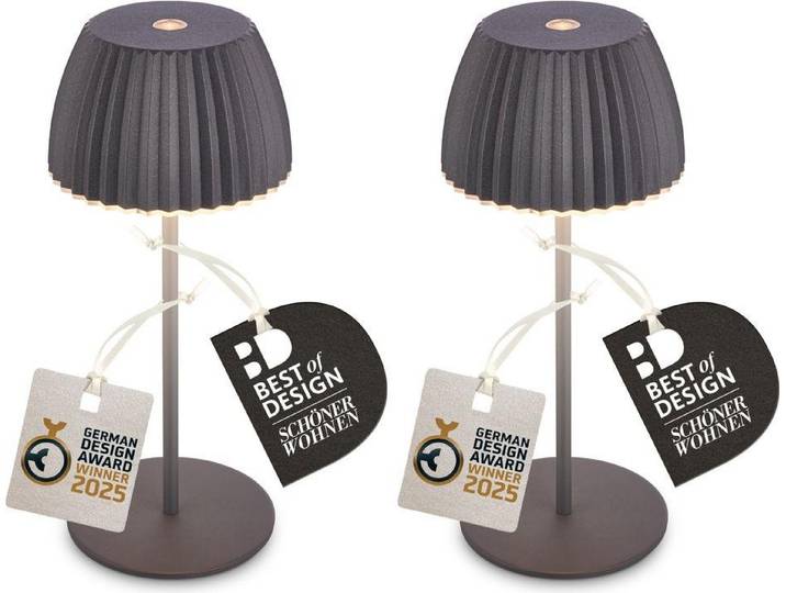 Briloner RIFFLE MINI Lot de 2 lampes LED de table sans fil\, variateur tactile\, Lauréat German Design Award 2025\, anthracite\, Ø8\,5x20 cm