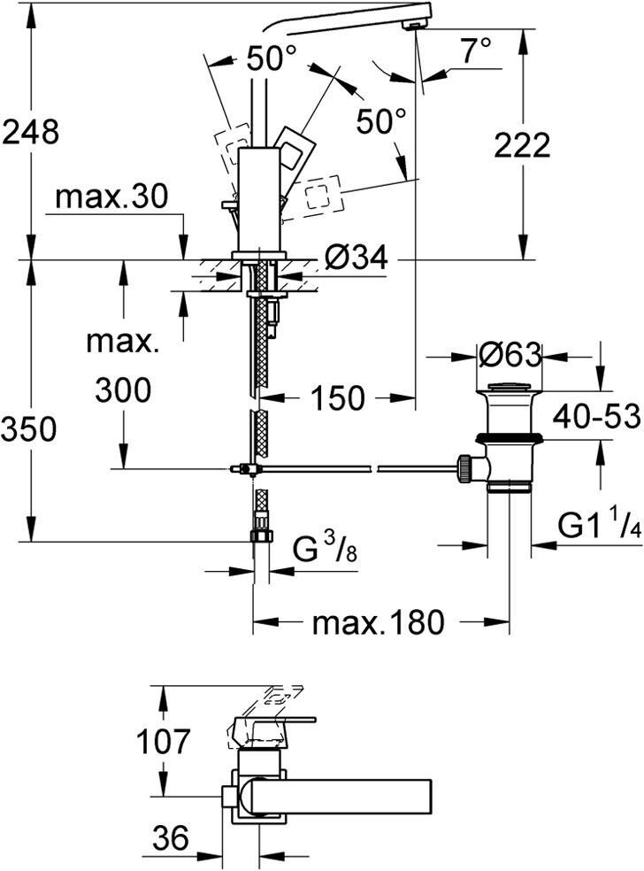 Grohe Eurocube Einhand-Waschtischbatterie, DN15