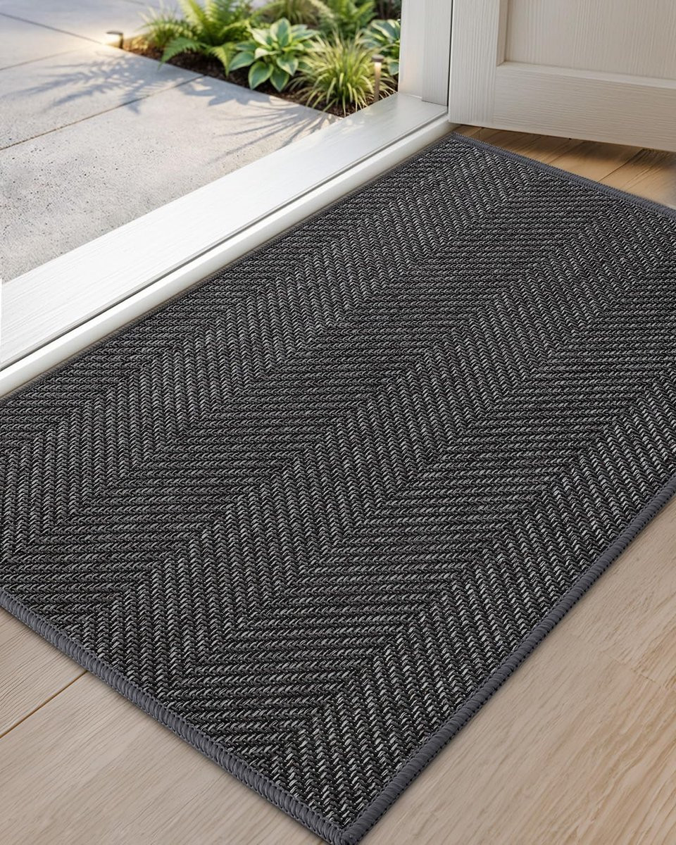 Donkergrijze antislip deurmat, machinewasbaar en absorberend, B: 61 cm, D: 91 cm