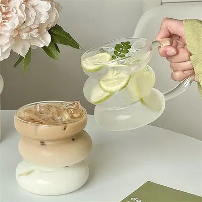 Smart Shopping Spot Heat Resistant Coffee Mug, Irregular Transparent Glass Cup, Summer Drinks, Beer, Juice, Milk, Water, Cocktail Glass Cups style B no Handle