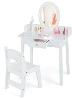 Costway Kids Vanity Set with Lighted Mirror-White