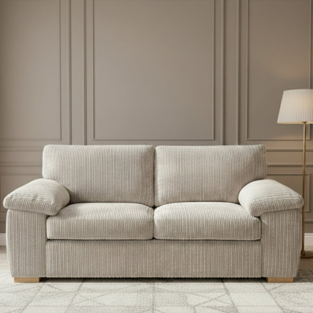 17 Stories 3 Seater Corduroy Sofa Silver 90cm H X 190cm W X 90cm D