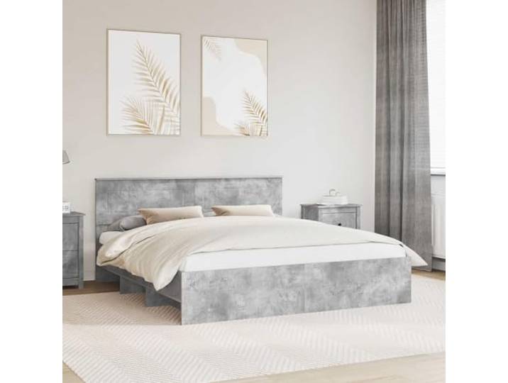 RJPLMFV Bettgestell, Beton, 200 x 200 cm, Holz, Technik Mit integriertem Kopfteil, modernes Design, einfache Reinigung, Hauptschlafzimmer