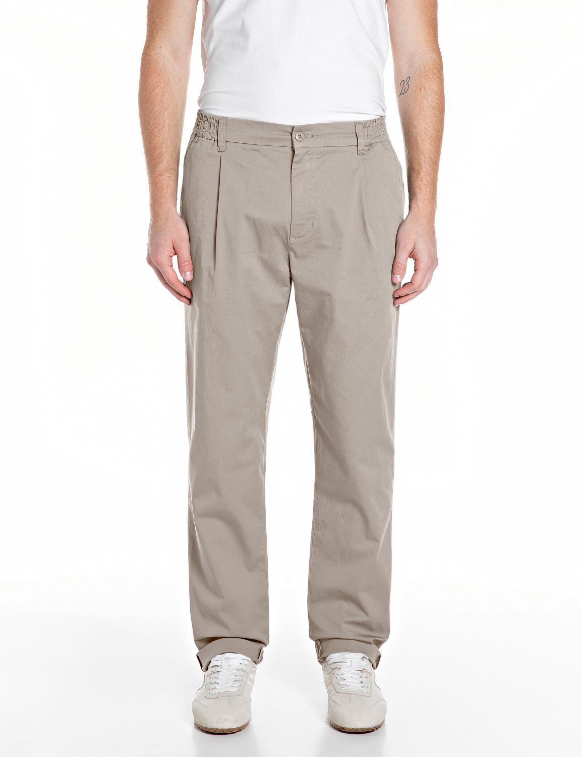 Chinohose REPLAY "ADHANN", Herren, Gr. 30, Länge 32, beige (khaki), Web, Obermaterial: 97% Baumwolle, 3% Elasthan, normal, Hosen Chinohose, im Tapered Fit khaki 30, Länge 32