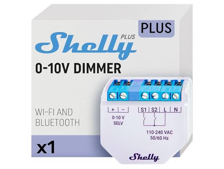 Shelly Plus 0-10V Dimmer, WiFi & Bluetooth Smart Dimmer Switch, Dimbare lampen, Geen neutrale draad nodig, Home Automation, Compatibel met Alexa & Google Home, iOS Android App, Geen hub nodig