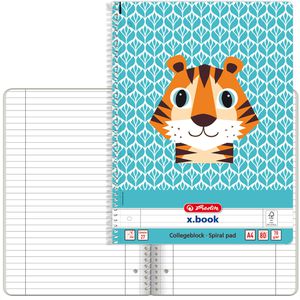 Herlitz Collegeblock Cute Animals - Tiger, 400161798, A4, Innen- und Außenrand, 70 g/m², 80 Blatt, liniert