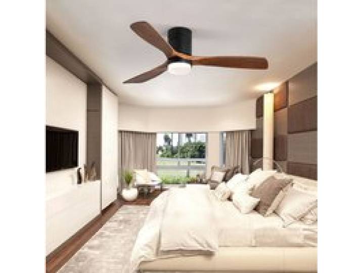 ventilateur plafond lumineux silencieux 132 cm moteur DC reversible metal et bois noir 3 pales telecommande ORVRYN