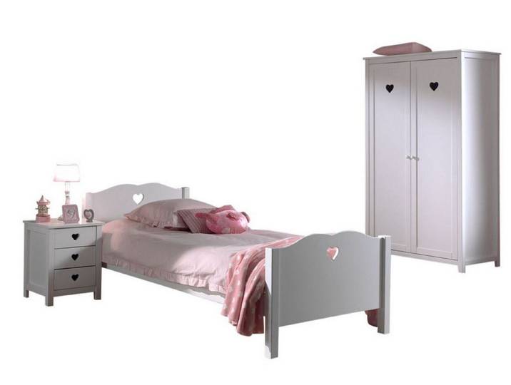 58 aufm Kessel Jugendzimmer-Set Kinderzimmer Kamila 1 Kinderzimmer Möbel Set Mädchen MDF Weiß, (inkl. Versand, Lieferung bis Verwendungsstelle), Einzelbett, Lattenrost, Nachtkonsole, 2-trg. Kleiderschrank