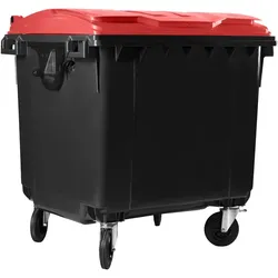 Hardwex Müllcontainer 1100 l Schwarz mit rotem Flachdeckel