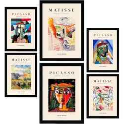 POSTER Set Mit 6 Von Picasso Und Matisse Letztes Jahrhundert Drucke Des Fauvismus Und Surrealismus Für Innenarchitektur A3 & A4 Schwarzer Rahmen