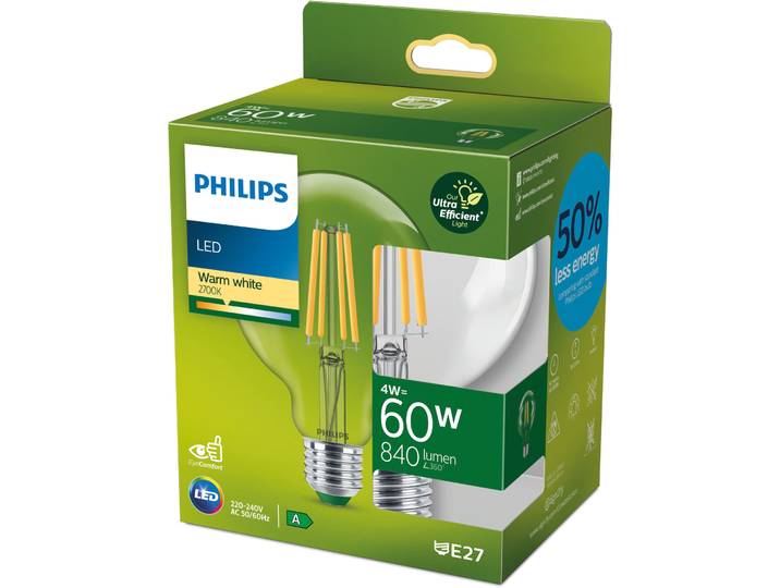 Philips LED CLA 60W G93 E27 2700K CL UE SRT - Farbe: klar - LED - Lichtfarbe: Warmweiss - Material: Glas- LED Leuchtmittel