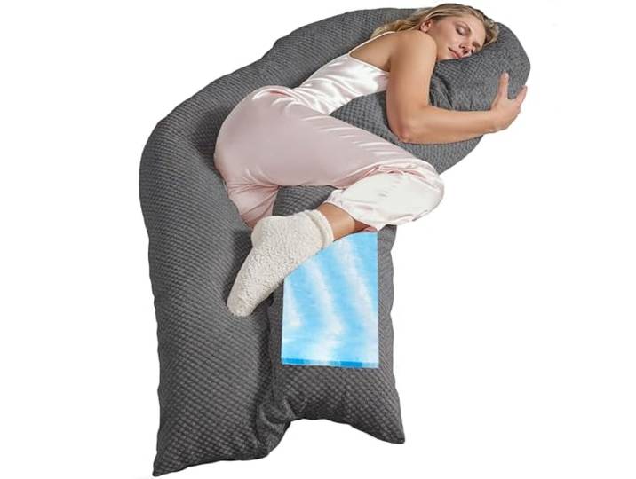 Traumreiter Seitenschläferkissen Visco XL langes Wendekissen Memory Foam [orthopädisch] + Watte Seite Schwangerschaftskissen zum Schlafen, Stillkissen Kissen, Komfortkissen mit Bezug Grau Deluxe
