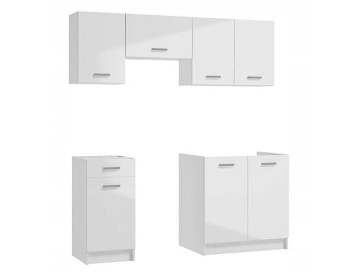 Deftrans Küchenmöbel First - 5-teiliger Set in Hochglanz-Weiß, inkl. 80 cm Spülschrank, 40 cm Schubladenschrank, 60 cm Dunstabzugshaube, 80 cm Hängeschrank 40 cm - Ohne Elektrogeräte