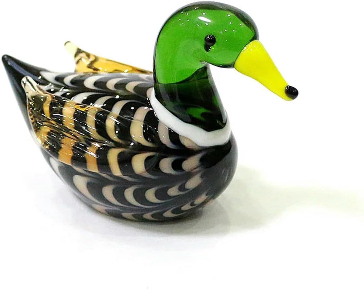 Glazen Eend Beeldje Decoratie - Zwart - 7,3 x 4,8 cm