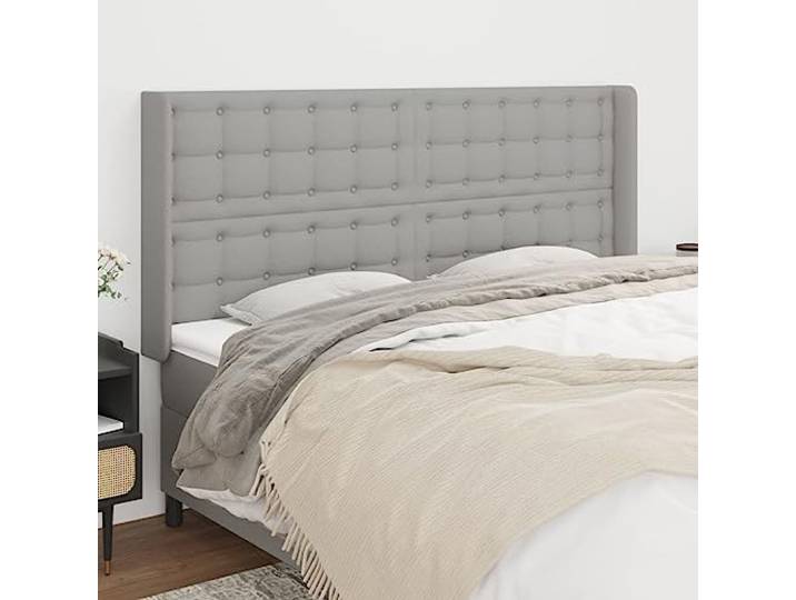 RJPLMFV Kopfteil mit Ohren, hellgrau, 203 x 16 x 118/128 cm, Stoff Klassisches Design, atmungsaktiver Stoff, stabile Holzfüße, verstellbare Höhe, hervorragende Rückenunterstützung