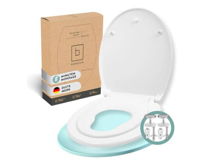 Benkstein Premium Familie Toiletdeksel Softclose-Automaat Kinderen Familie Antibacterieel Ovaal Wit - Toiletdeksel met Kinderinzet Soft Close - WC Bril Toiletbril Duroplast/Roestvrij Staal