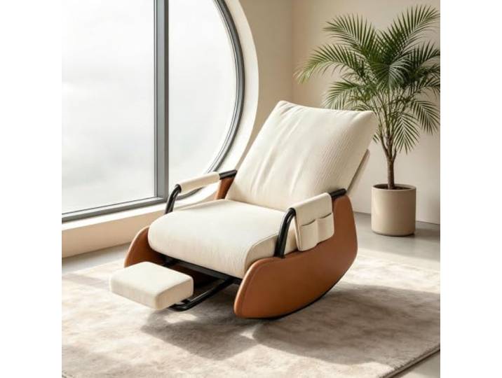 kumamart Schaukelsessel Modern mit Ausziehbarer Beinablage Wohnzimmersessel mit harmonischer Wippfunktion und durchdachter Seitenaufbewahrung.