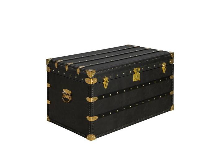 Angel Cerda Angel Cerdá Rechteckige Truhe aus schwarzem Leder mit goldfarbenem Griff, Schwarz, Nachbildung, Mode, nicht einzeln stellbar,Rechteckig,Rechteckig, 93x50x54 cm, Wohnzimmer, Wohnzimmertische, Couchtische