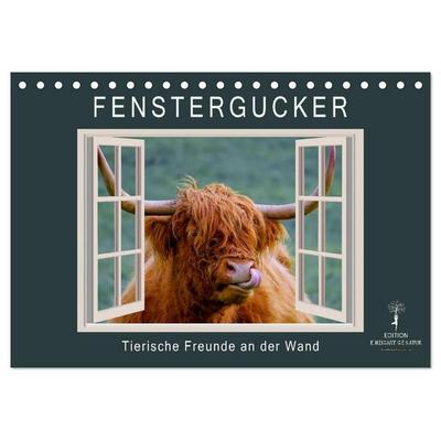 Fenstergucker - tierische Freunde an der Wand (Tischkalender 2027 DIN A5 quer), CALVENDO Monatskalender