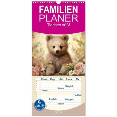 Familienplaner 2026 - Tierisch süß! mit 5 Spalten (Wandkalender, 21 x 45 cm) CALVENDO