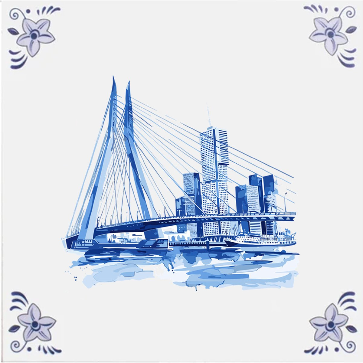 Delfts blauw wandbord Erasmusbrug - Decoratieve wanddecoratie