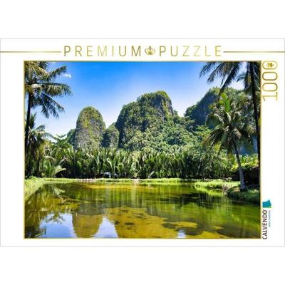 CALVENDO Puzzle Karstlandschaft Ramang Ramang - wo Felsen wie vergessene Kathedralen aus dem Wasser steigen | 1000 Teile Lege-Größe 64x48cm