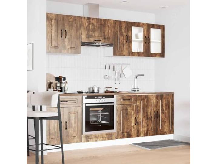 KTHLBRH Kalmar Küchenmöbel-Set, 8-teilig, Eiche / Rauch, Holz Verstellbare Füße, glatte Oberfläche, pflegeleicht, großer Stauraum