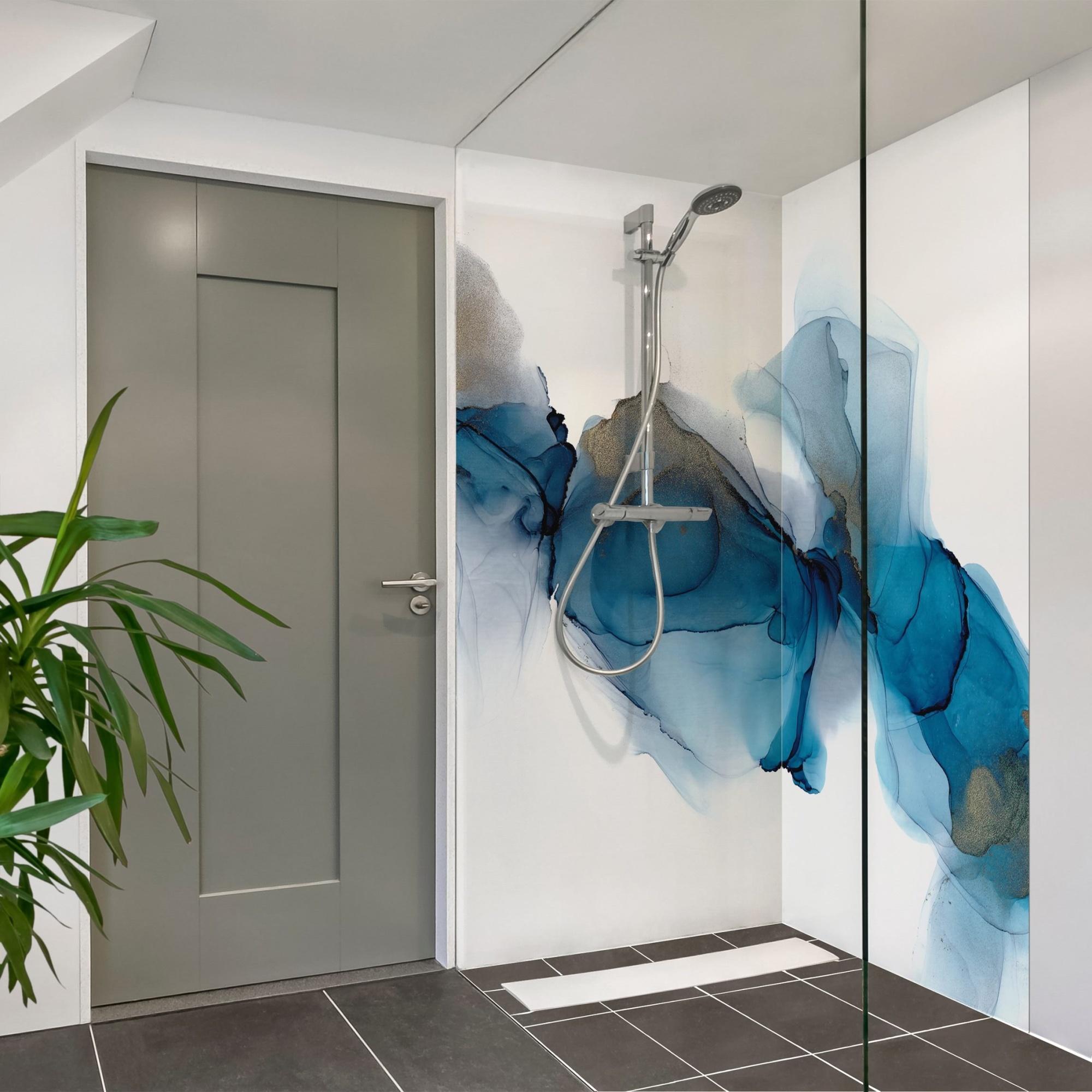 Duschrückwand originell selbstklebend - 0.35 mm Wandpaneel wasserfest Design blau Aquarell Badrückwand fugenlos Smart matt 110x210 cm