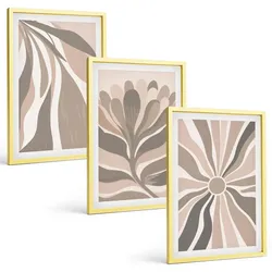 BILDER SET 3er Set - 40x60 cm Goldrahmen - Abstrakte Pflanzenmuster