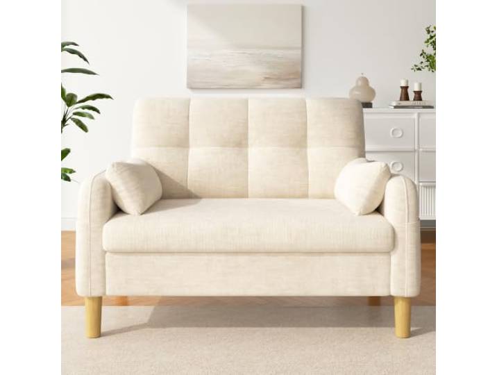 Crlnaup Modernes Zweisitzer Sofa mit dicken weichen Polstern, 2 Kissen und seitlicher Aufbewahrungstasche, ideal für Wohnzimmer, Schlafzimmer oder kleine Wohnungen, Chenillegewebe, Beige