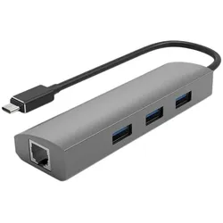 DLH HUB USB-C : 3x USB-A & RJ45 (USB-C, 3 Ports), Dockingstation + USB Hub, Grau