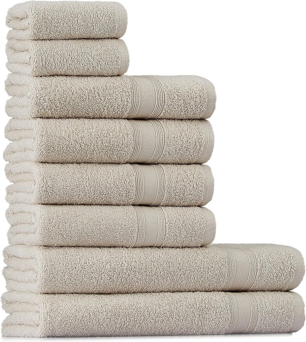 SnelShoppen Set van 8 katoenen handdoeken, zacht en absorberend, zandbeige