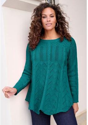 Plus Size Women's Scallop Hem Pointelle Sweater by Roaman's in Tropical Teal (Size 14/16)