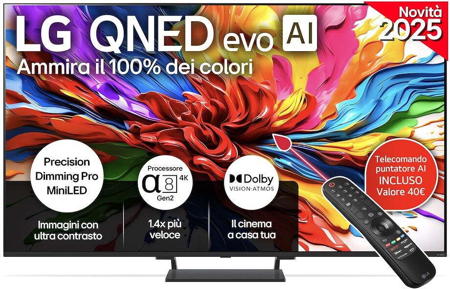 TV LG QNED 65QNED93A6A Mini LED 4K con processore a8 Gen2 AI
