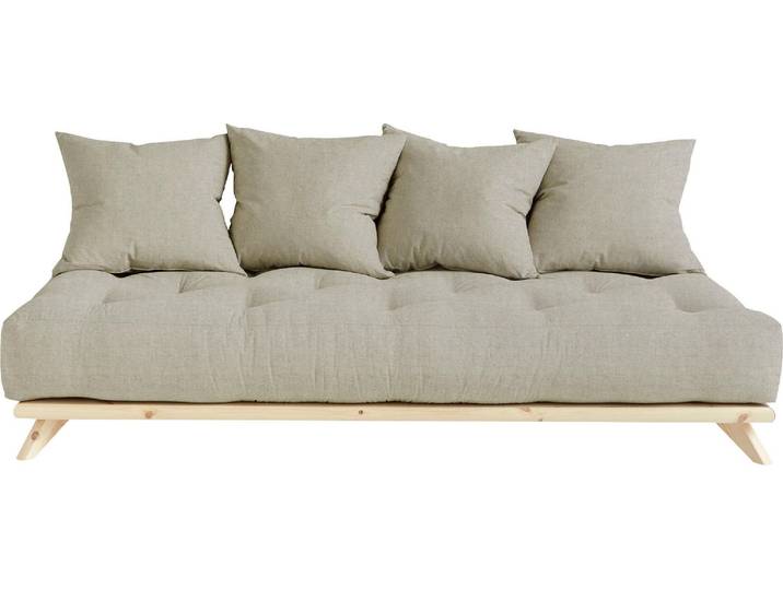 Daybett KARUP DESIGN Senza, Sofa, mit Futonmatratze, minimalistisch, massives Kiefernholz , beige (linen, klarlackiert), B:200cm H:85cm L:90cm, Daybetten, Daybett, Handgefertigt, skandinavisches Design, vielseitig, schlichter Stil