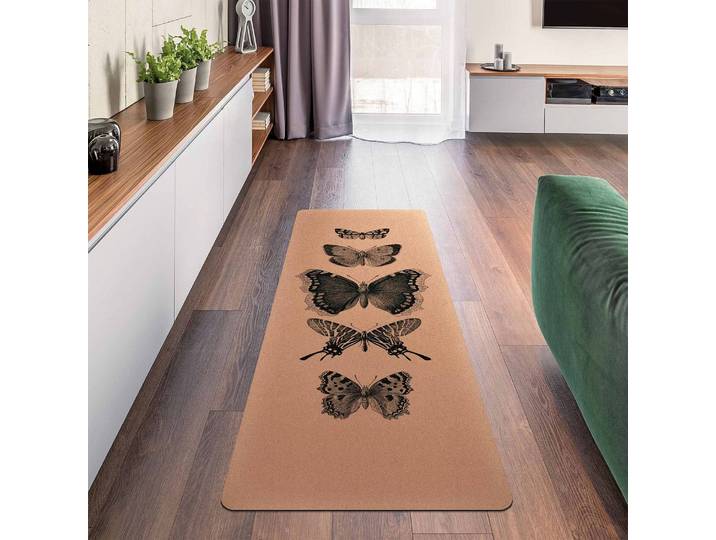 Läufer/Yogamatte Schmetterlinge 183 x 61cm Grau