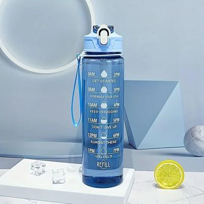 Uplifted Finds Transparent Sports Water Bottle With Time Scale And Carry Strap blue