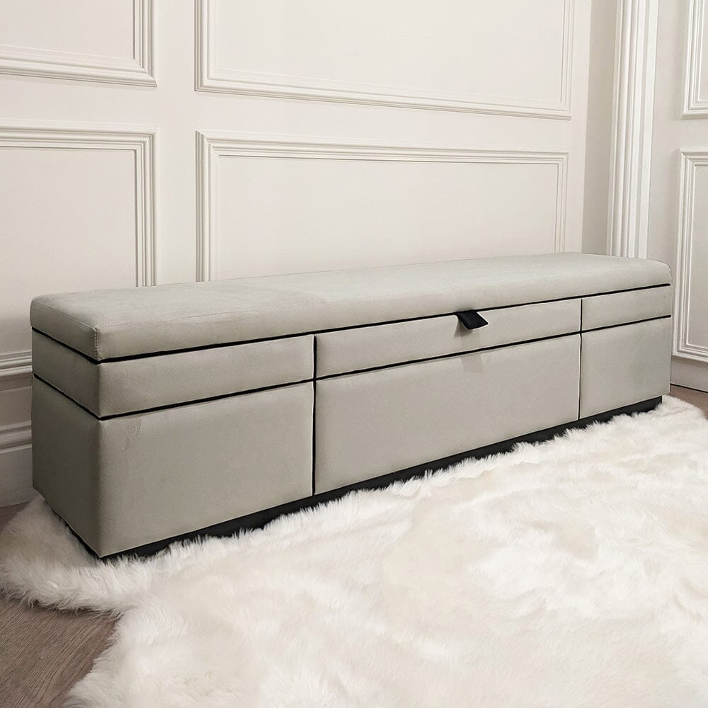 Savoy Smoke & Black Luxury Piped Velvet Ottoman Box, Emperor / Smoke & Black / Smoke & Black