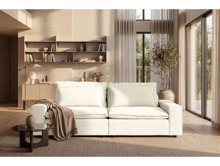 Big-Sofa Beige Webstoff Stormy 258 x 83 x 116cm Modern