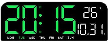 Daily Discovery Large LED Digital Wall Clock With Temperature Display Dual Alarm Countdown Timer And Adjustable Brightness green