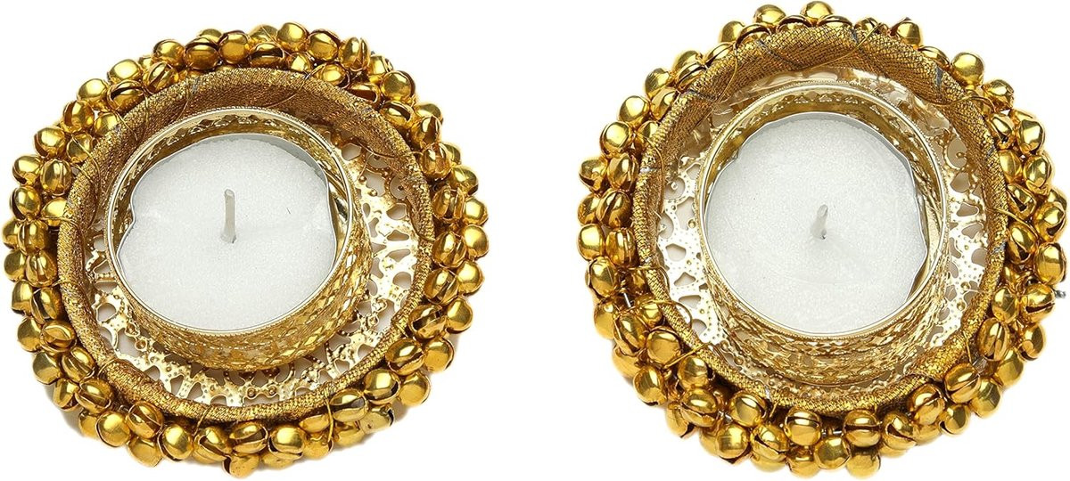 Set van 2 gouden tealighthouders voor decoratieve verlichting van ShopVlot