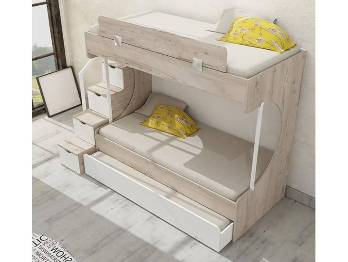 Xlmoebel Etagenbett XLMOEBEL Etagenbett aus Holz mit Stauraum in Weiß (Etagenbett, 1-St., Etagenbett mit Stauraum, Weiß), Made in Europa