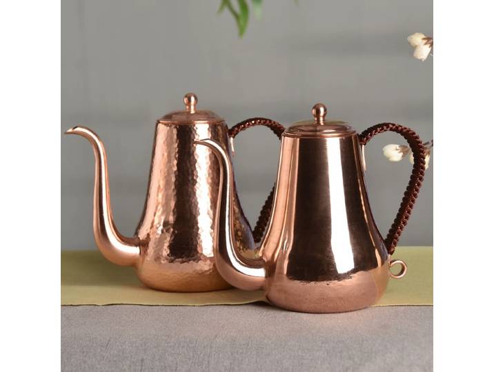 Cafetière en cuivre pur, théière à bec incurvé, 1000 ml, filtre résistant au thé au lait, tissage de chaleur, bouilloire à main, théière artisanale