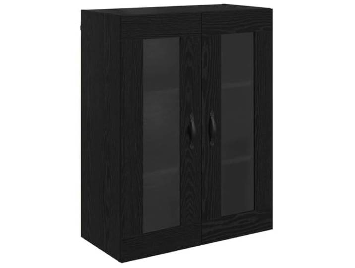 Wandschrank Schwarz Eichen-Optik 69,5 x 34 x 90 cm Wandmontage, Holzwerkstoff und Glas, Metallstangen-Griff, Glastüren, rechteckige Form, Wohnzimmer