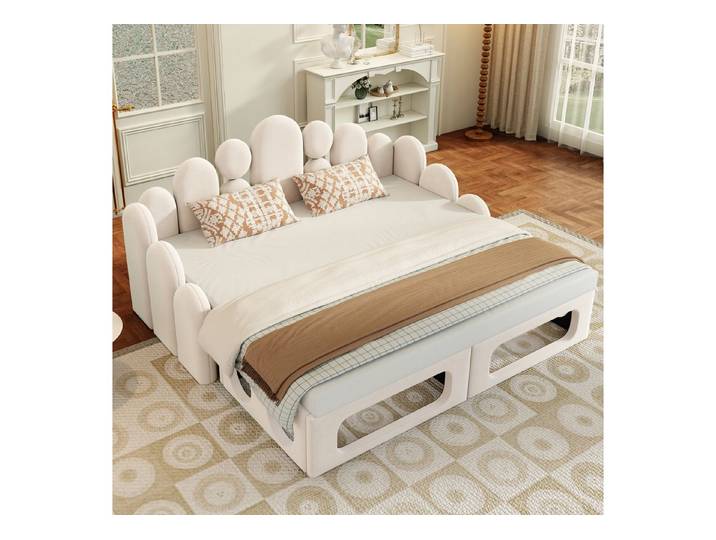 STILVORA Polsterbett 180×200cm Schlafsofa mit Haustierbet 2-in-1 multifunktional Samt beige (Tagesbett besteht aus zwei separaten Einzelbetten, Ideal für kleine Wohnungen und Häuser), Perfekt für Erwachsene und Haustiere