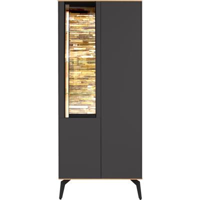 Vitrine MÄUSBACHER "Faro", grau (anthrazit matt lack, asteiche), B:81cm H:193cm T:42cm, Schränke, Vitrine, Faro Vitrinenschrank B 81 cm, inkl. Bel., Push to open, Metallfüße